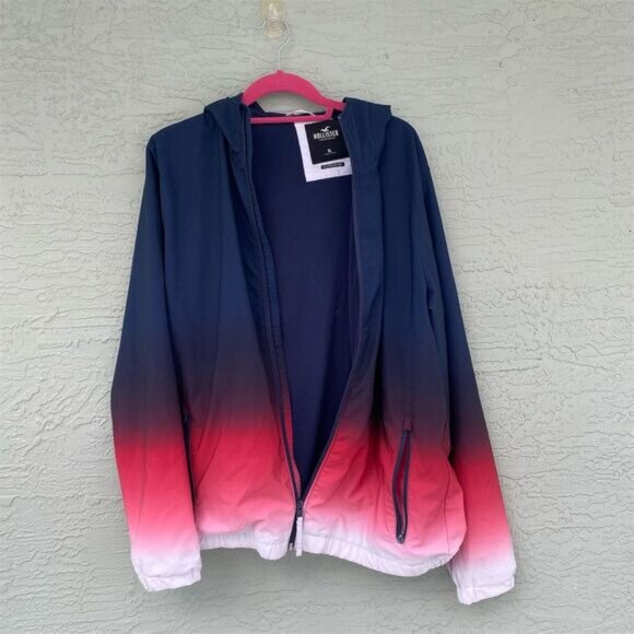 Hollister Men's XL Ombre Windbreaker Jacket Blue to Pink Hooded Casual - Picture 12 of 12